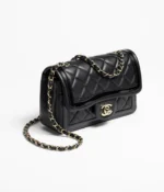 CHANEL / MINI FLAP BAG Lambskin, Patent Calfskin & Gold-Tone Metal Black - Image 2