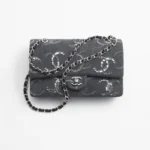 CHANEL / CLASSIC HANDBAG Embroidered Denim, Sequins & Silver-Tone Metal Black