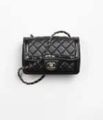 CHANEL / MINI FLAP BAG Lambskin, Patent Calfskin & Gold-Tone Metal Black