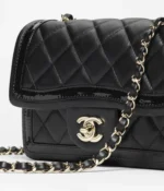 CHANEL / MINI FLAP BAG Lambskin, Patent Calfskin & Gold-Tone Metal Black - Image 3