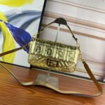FENDI BAGUETTE Embossed design Gold Handbag F0191 Size: 26x5x15cm - Image 2